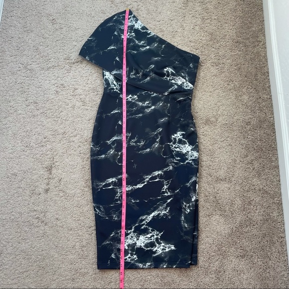 ASOS One Shoulder Black Marble Printed Midi Cocktail Dress Size 8 - Picture 15 of 16